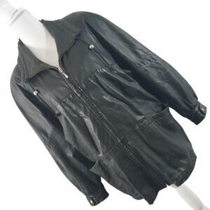 PELLE NEW YORK, MILANO! FINE BLACK GENUINE LEATHER PARKA STYLE COAT! SZ L